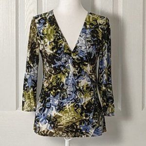 ELLEN TRACY Women's Silk Blend Top Blouse Size S  Multi-Colored Print